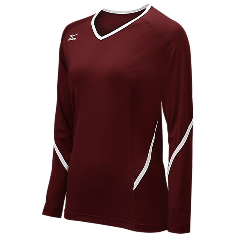 Jerseys Mizuno Techno Generation Long Sleeve Mujer Burdeos/Blancas España VRJF-05297